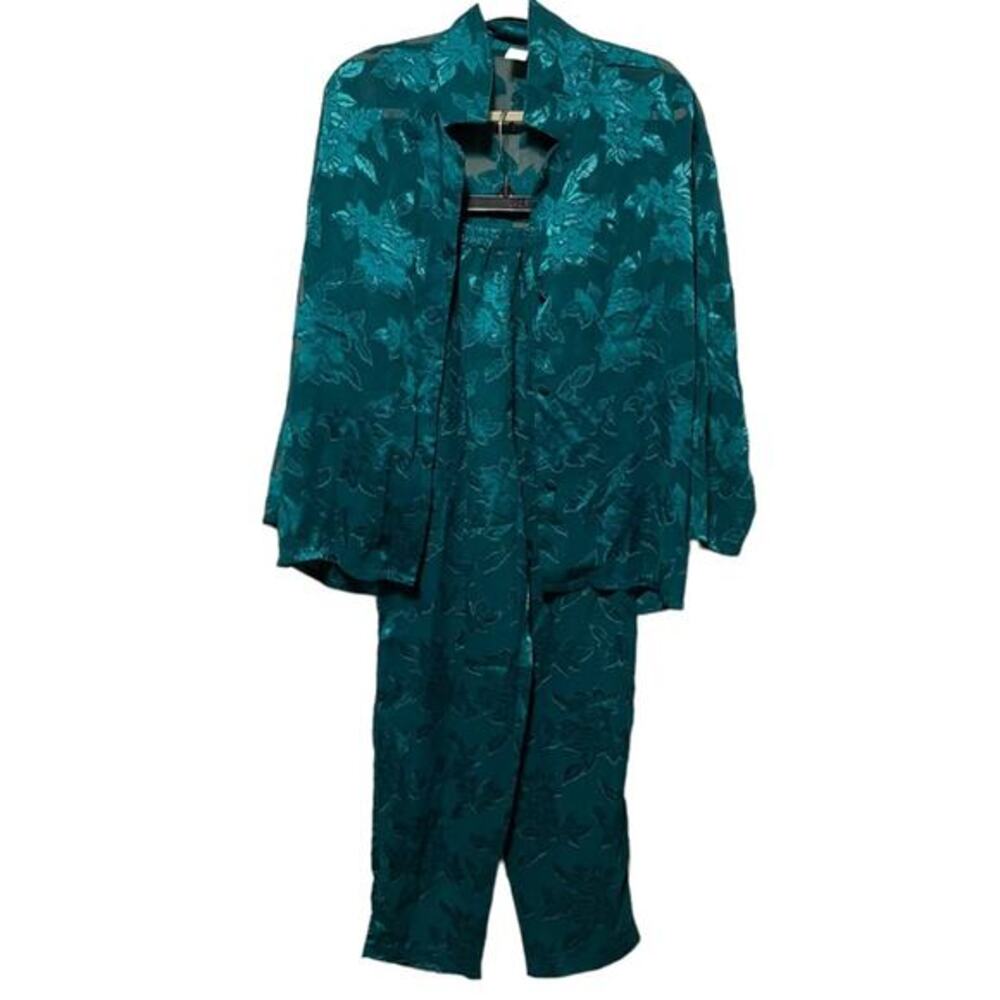 Victoria's Secret Vintage Gold Label Sheer Floral‎ Pajama Set Green XS